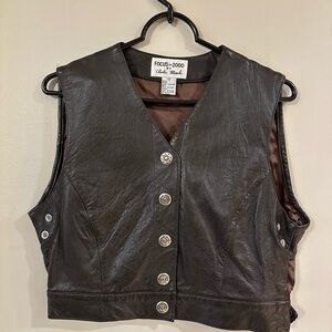 Vintage Focus 2000 Brown Leather Vest Size 10
